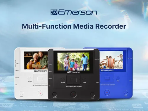 Vista 2 de Emerson Grabadora multimedia EMT-1200 con pantalla LCD de 4.3 pulgadas: graba videos, música y fotos desde el teléfono a DVD, USB o tarjeta