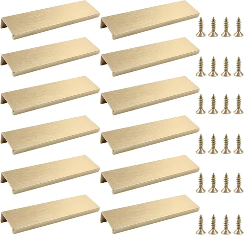 Vista 6 de Paquete de 6 tiradores ocultos modernos de aleación de aluminio dorado cepillado, 3.15 x 1.26 pulgadas, fáciles de instalar, estilo lujoso