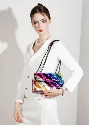 Vista 5 de Bolso de hombro para mujer, colorido bolso cruzado bolso de mano, bolso cuadrado para fiesta, noche, elegante y ligero