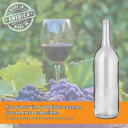 Vista 4 de Botellas de vidrio transparente de 25.4 fl oz con tapas, paquete de 12 unidades W5 Burdeos, tapones de rosca blancos