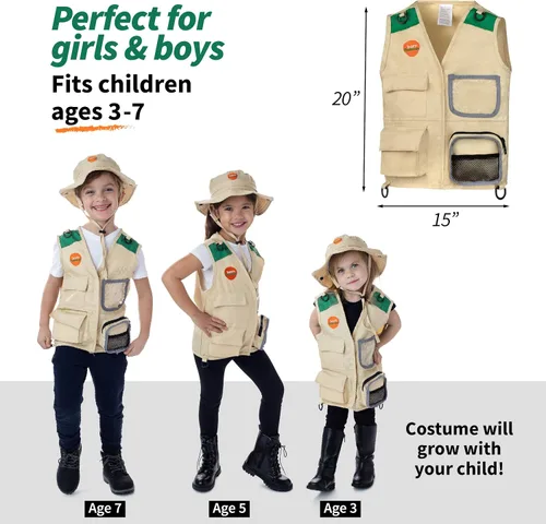 Vista 2 de Born Toys Disfraz de explorador para niños de 3 a 7 años, disfraz de guardián del zoológico para niños, disfraz de safari para niños pequeños, juego