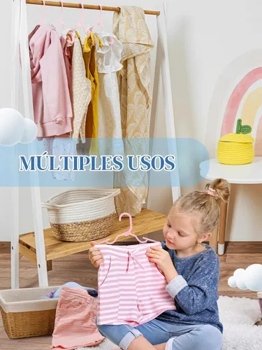 Vista 3 de Paquete de 60 perchas de plástico para niños, color rosa para uso diario