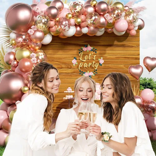 Vista 6 de Kit de guirnalda de arco de globos de oro rosa de 157 piezas, globos metálicos de oro rosa y oro rosa blanco para cumpleaños, baby shower, despedida