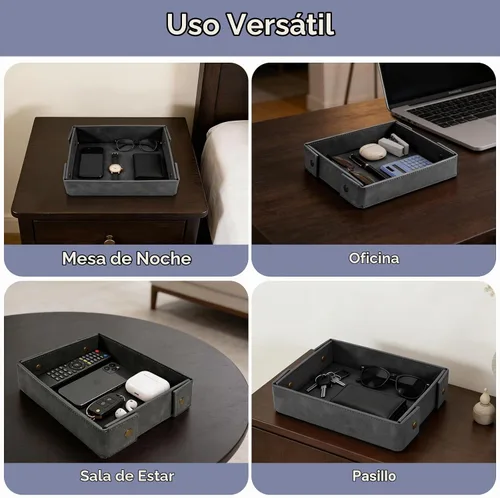 Vista 6 de SITHON Bandeja de valet para hombre, bandeja de cuero sintético prémium Negro