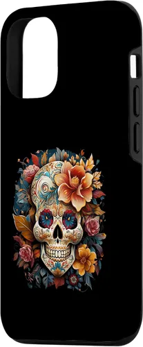 Vista 2 de iPhone 14 Floral Mexican Skull Day of the Dead Dia De Muertos Funda Mujer