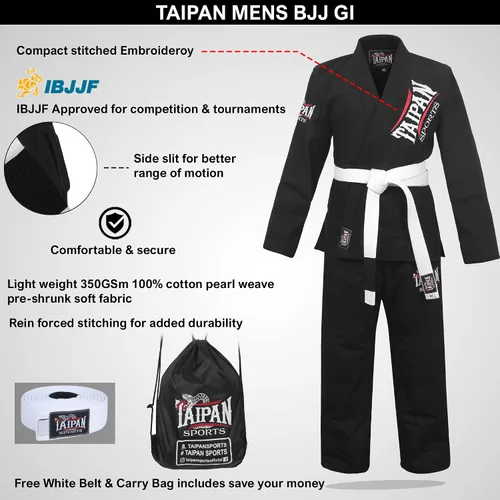 Vista 2 de Taipan Brazilian Jiu Jitsu Gi para hombres uniforme de agarre preencogido GIS ultra ligero Kimonos para adultos BJJ Gi Free BJJ Cinturón BJJ