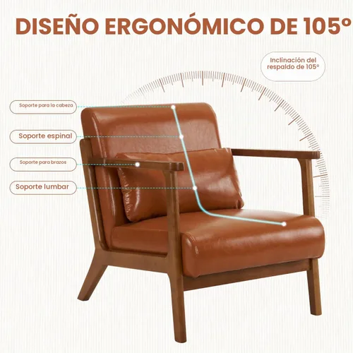 Vista 8 de MOJAY Silla Decorativa Moderna con Otomana, Silla de Brazos Tapizada en Cuero Sintético PU para Sala de Estar, Dormitorio, Balcón, Recepción