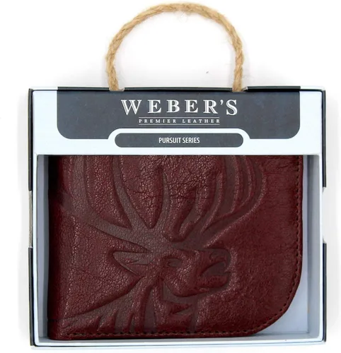 Vista 3 de WEBER'S PREMIER LEATHER Serie Pursuit - Cartera Radius para hombre - Cuero de grano completo y bloqueo RFID, Rojo - Alce, Classic