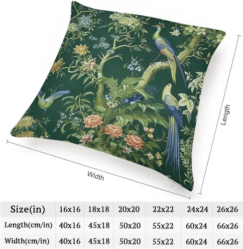 Vista 4 de Fundas de almohada chinoiserie verde turquesa floral y pájaro con cremallera de 16 x 16 pulgadas, fundas de almohada de lino para sofá, dormitorio