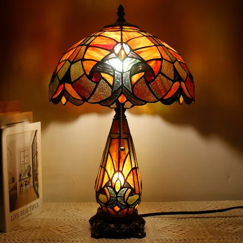 Vista 6 de Lámpara Tiffany de Vidrio Emplomado para Mesa de 12 x 19 Pulgadas Diseño Jarrón Madre e Hija Lámpara de Escritorio de Acento Luz Nocturna