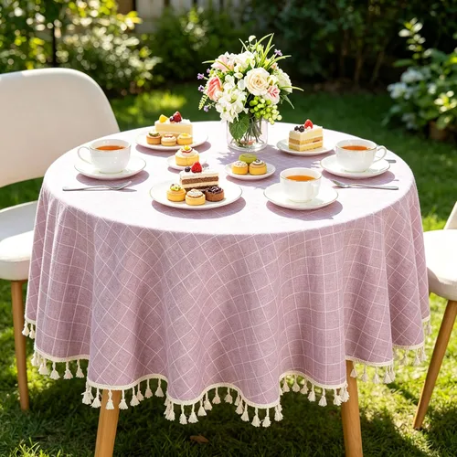 Vista 14 de ShinyBeauty Mantel Redondo Rosa Bebé de 55 Pulgadas Mantel Gingham Rosa a Cuadros Mantel de Mesa de Algodón para Mesa Redonda Mantel a Cuadros Rosa