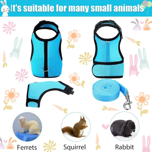 Vista 2 de SATINIOR Arnés de conejo con correa, lindo chaleco de malla transpirable con hebilla ajustable para gatitos, cachorros, mascotas pequeñas