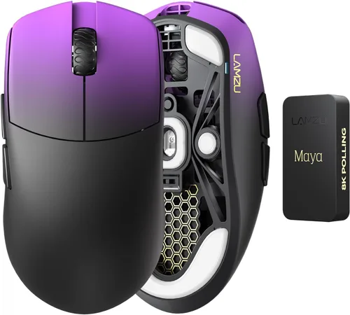 Vista 7 de Lamzu Maya Champion Edition - Mouse inalámbrico para juegos, ultraligero de 1.77 onzas, interruptor óptico, codificador dorado TTC a prueba de Rosa