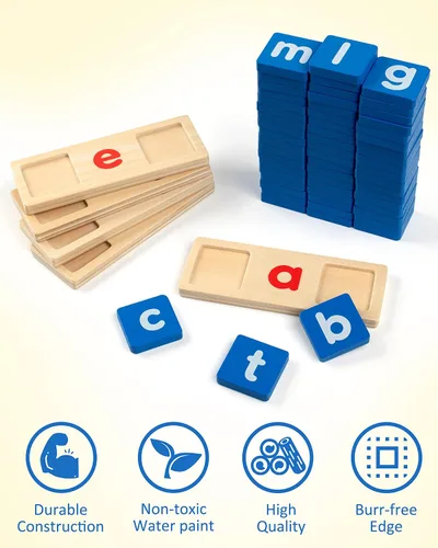 Vista 6 de Coogam - Juguete educativo Montessori, cartas didácticas de clasificación de letras de lectura de vocales cortas, rompecabezas del alfabeto, juego