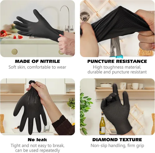 Vista 3 de General Medi Guantes industriales de nitrilo con textura de diamante elevado, 100 unidades de grosor (XL)
