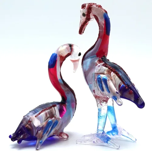 Vista 3 de Figuras en miniatura de flamenco de animales pintados a mano de vidrio soplado, arte de pájaro, regalo coleccionable para decorar (2 rojo azul)