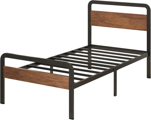 Vista 9 de Richwanone Marcos de Cama Individual con Cabecera y Pie de Cama de Madera, Marco de Plataforma de Metal de 14 Pulgadas con Soporte de Listones