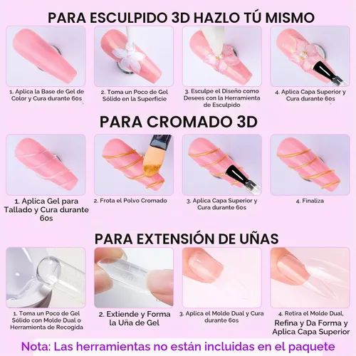Vista 8 de Makartt Arte de uñas de gel 3D: 4 en 1 constructor de gel sólido transparente para extensión, pegamento de uñas UV para uñas acrílicas, diamantes