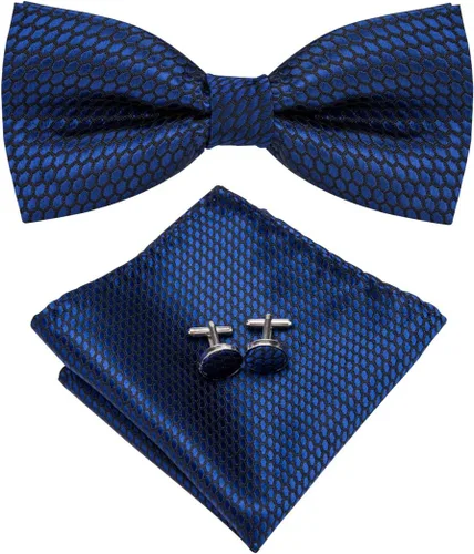 Vista 3 de Hi-Tie Juego de alfileres de solapa de pajarita preatados sólidosde cristal para hombre, pajarita ajustable para boda, baile de graduación, esmoquin