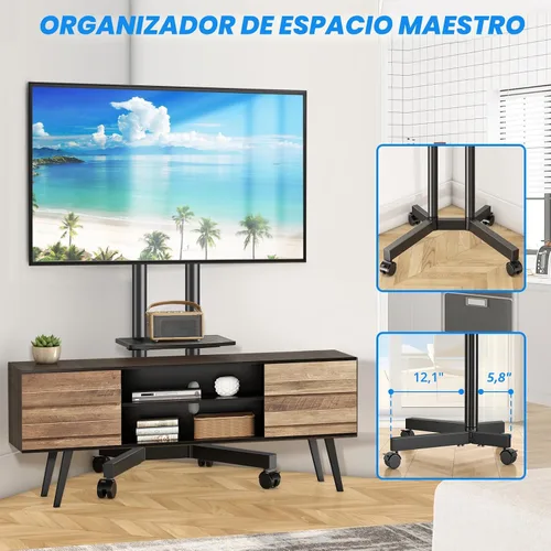 Vista 8 de Rfiver Soporte de TV rodante con estante para laptop, soporte de TV móvil con ruedas mejoradas para televisores de 32 a 75 pulgadas, carrito de TV