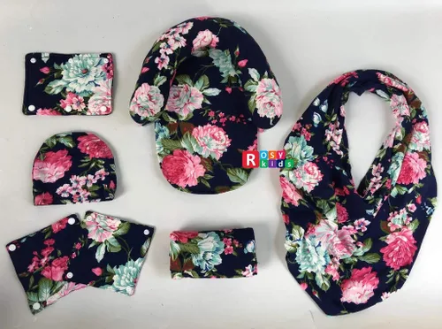 Vista 4 de Juego de 9 piezas de funda para asiento de coche infantil, cubierta para reposacabezas, sombrero, bufanda de enfermería, 25JE06