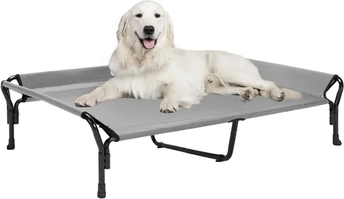 Vista 19 de Veehoo Cama elevada refrescante para perros, cuna elevada XL para mascotas con barandilla y reposacabezas inclinado, malla Teslin transpirable Negro