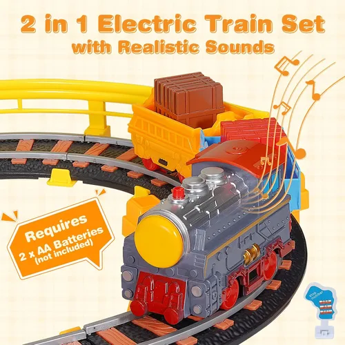 Vista 3 de Juego de tren eléctrico para niños de 5 a 8 años, 2 en 1, pistas de doble capa con puente iluminado y sonidos realistas, juguete de construcción