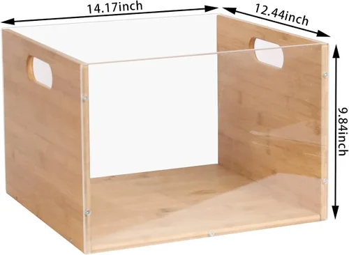 Vista 5 de Caja de almacenamiento para álbumes de discos, caja de discos de vinilo de bambú y acrílico, caja multifuncional con soporte visible para discos
