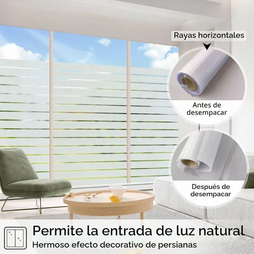Vista 4 de Coavas Película de privacidad de ventana a rayas esmeriladas para vidrio de Adhesivo estático, sin pegamento, extraíble, bloqueo UV, control