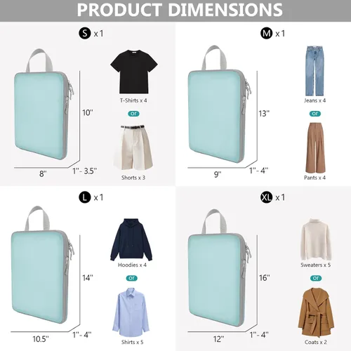 Vista 3 de Juego de 4 cubos de compresión para viajes, bolsas organizadoras de maleta, accesorios de viaje para viajes por carretera en 4 tamaños