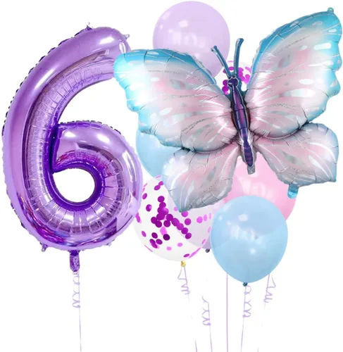 Vista 12 de 11 globos de mariposa enormes de 40 pulgadas, globos de Mylar de aluminio de número morado para decoración de fiesta de primer cumpleaños