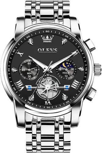 Vista 17 de OLEVS Relojes para hombre de acero inoxidable con cronógrafo, reloj de pulsera grande analógico de cuarzo, relojes de vestir impermeables de moda