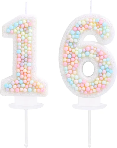 Vista 14 de Vela de Cumpleaños Número 0 Macarrón con Purpurina 3D Número 0 Vela Adorno para Pastel para Cumpleaños Boda Aniversario Fiesta Temática Dulce Pastel