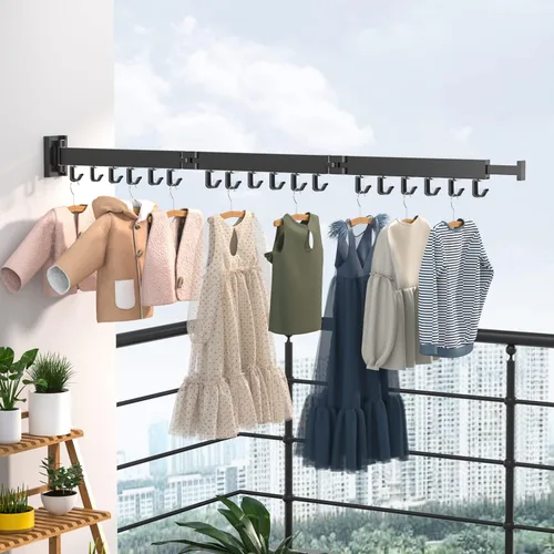 Vista 2 de Perchero de pared para colgar ropa, retráctil plegable para interiores, estante de secado de lavandería, estante de ropa ahorrador de espacio