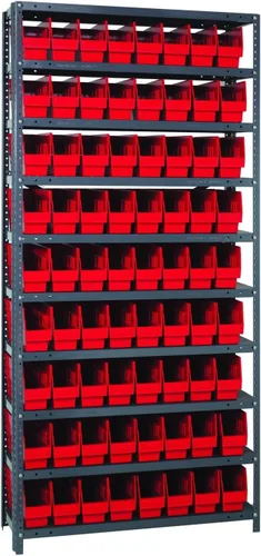 Vista 378 de Quantum QSBU-245BK Heavy Duty Shelving Unit with (7) Shelves and (24) QUS245 Black Bins for Garage Warehouse Storage Distribution 400 lb Load