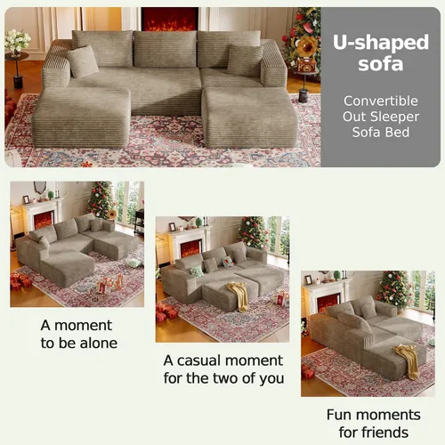 Vista 7 de Sofá modular en forma de nube de 107 pulgadas para sala de estar, sofá modular de pana sin hueso, sofá en forma de U con diván y almohadas, sofá