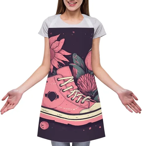 Vista 3 de MUSM Apron for Adults - 27.6 X 31.5 Inch, Heavy-Duty Polyester Aprons with Two Large Pockets, Waterproof Peach Shoes Kitchen Apron for Cooking