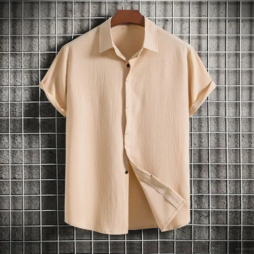 Vista 2 de Camisas de manga corta con botones de algodón y lino para hombre, estilo cubano, campamento, guayabera, playeras ligeras para verano