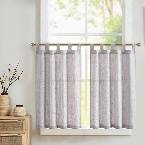 Vista 10 de jinchan Cortinas de cocina con textura de lino, con bolsillo para barra, con aspecto de lino para sala de estar, casa de campo, cafetería, cortinas