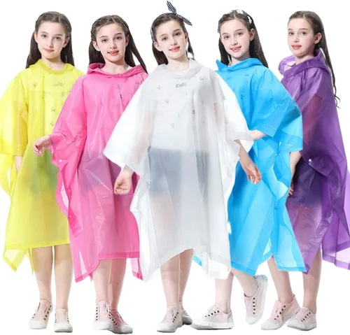 Vista 10 de Poncho de lluvia para niños, reutilizables, paquete de 2 abrigos impermeables de EVA con capucha para niños y niñas azul X2
