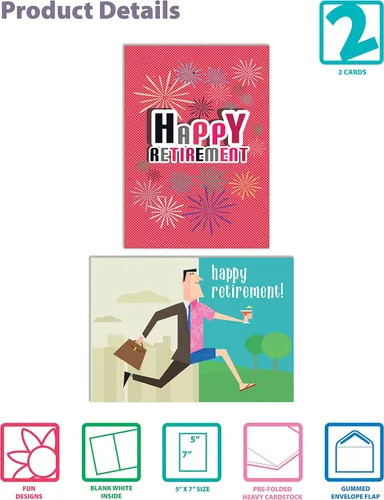 Vista 4 de Better Office Products Paquete de 2 tarjetas de jubilación con sobres, felicitaciones por tu jubilación, tarjetas grandes (5 x 7 pulgadas), 2
