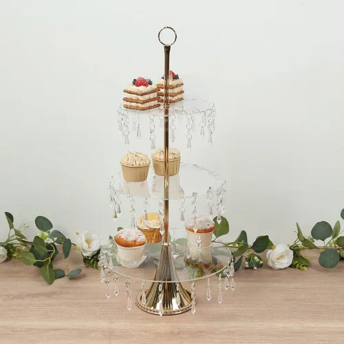 Vista 12 de Efavormart - Paquete de 2 elevadores de plástico transparente de 12 pulgadas con borde dorado para cupcakes y postres, soporte desechable para tartas