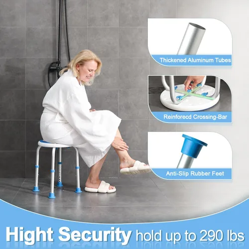 Vista 4 de SOUHEILO Silla de ducha ajustable para ducha interior, taburete de ducha redondo elegible para HSA/FSA para bañera interior, asiento de ducha sin