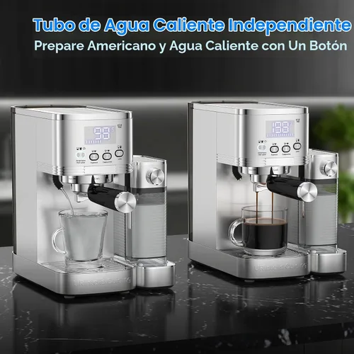 Vista 5 de URintells Cuising - Máquina de café expreso de 20 barras con espumador Cafetera con sistemas de calentamiento rápido duales de 1350 W y 1000 W