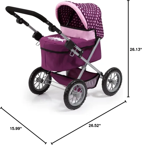 Vista 6 de Bayer Trendy - Cochecito para muñecas, color rosa y burdeos con asa ajustable Fits 18 Inch Dolls, Foldable Metal Frame with Matching Shoulder Bag