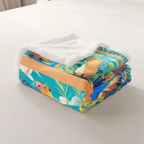 Vista 5 de Manfei Capybara - Manta de cama de roedores de América del Sur para niños y niñas, decoración de habitación, manta de retazos enrejados para sofá
