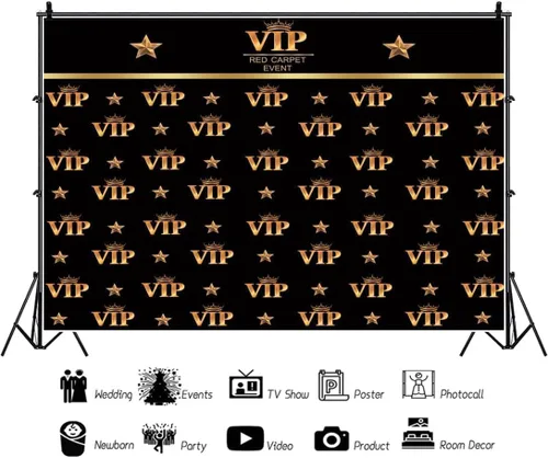 Vista 2 de Renaiss 5x3ft Black Gold VIP Backdrop for Photography Red Carpet Event Golden Crown Movie Theme VIP Star Stage Background for Ceremony Award Movie