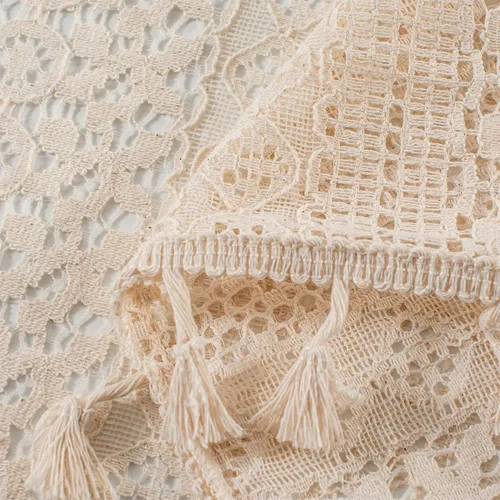 Vista 9 de RYNGHIPY Cenefa de cortina de crochet para ventana de cocina, cortinas de macramé desgastadas con borlas, tratamiento de ventana de encaje