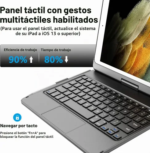 Vista 2 de TQQ Touch Funda para iPad de 9ª generación con teclado (10.2 pulgadas, 2021), trackpad multitáctil, cubierta protectora giratoria de 360°