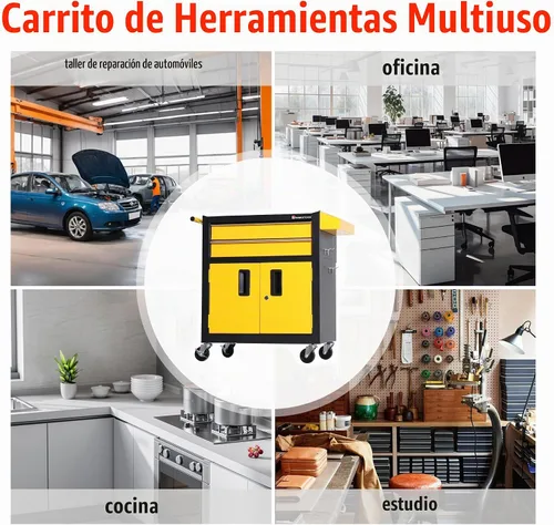 Vista 8 de Carrito Caja de Herramientas Resistente de Acero Rodante con Puertas con Cerradura (TZ12 Negro Amarillo)